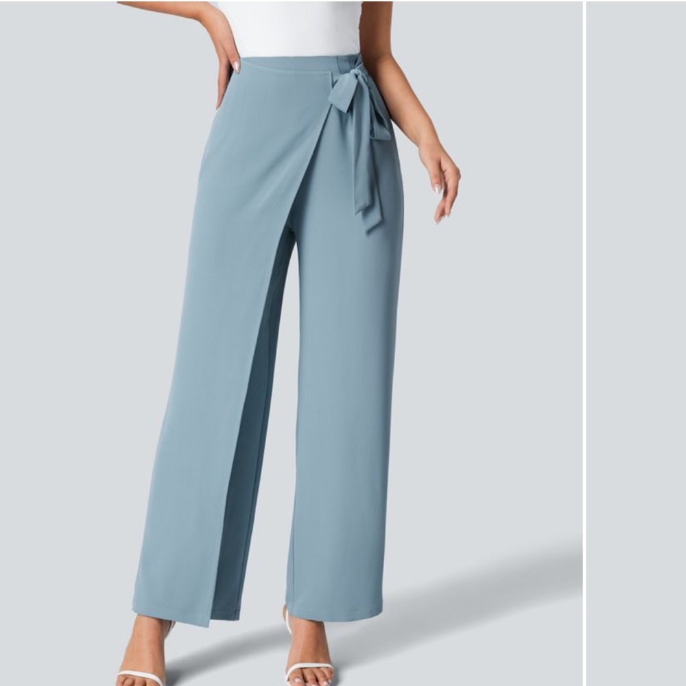 HALARA Light Blue Wide Leg Wrap Pants